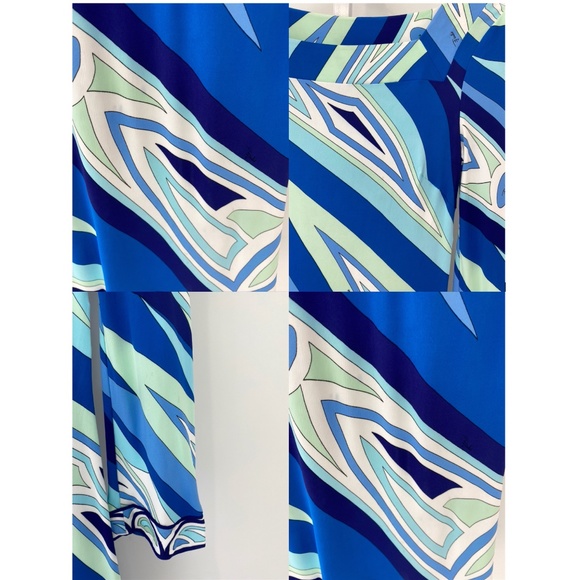 EMILIO PUCCI BLUE MULTI SQUARE NECK BELL SLEEVE DRESS SIZE IT 38 / US 4 - Picture 15 of 16